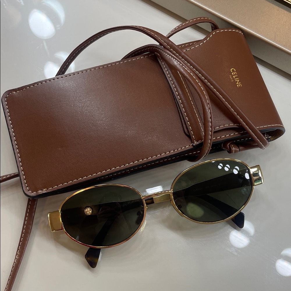 Celine Metal Triomphe Oval Sunglasses with Brown Leather Case - Picture 8 of 9